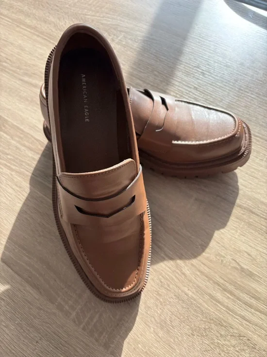 American Eagle Tan Chunky Lug Sole Penny Loafers - Picture 2 of 7